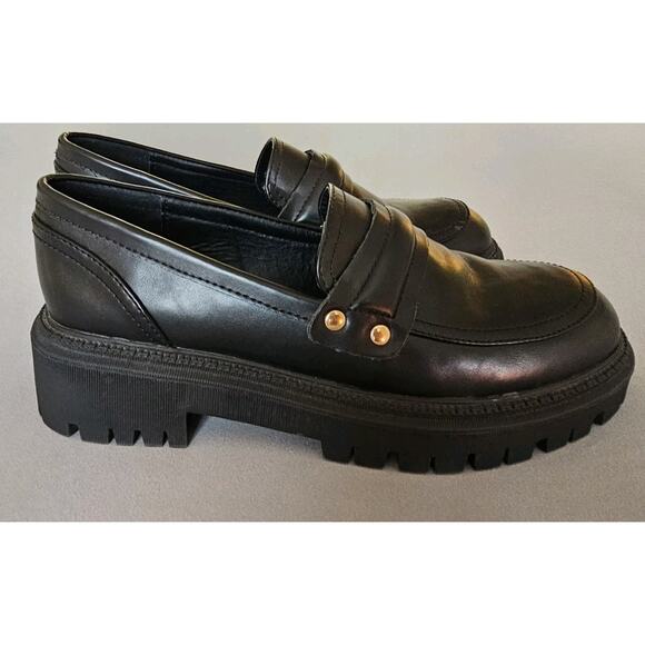 London Rebel Chunky Platform Loafers Black Sz 8 Y2K Preppy Old Money - Picture 1 of 6